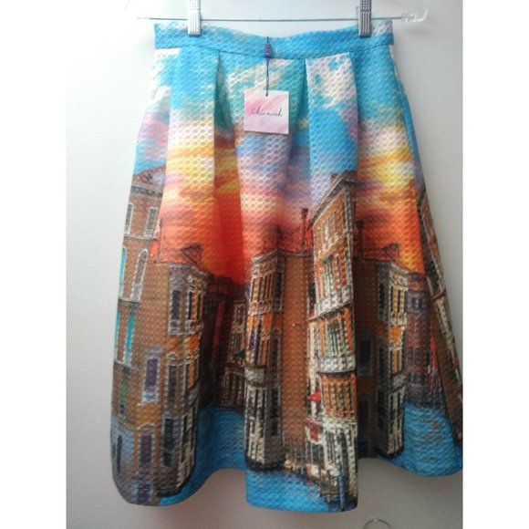 Chicwish Dresses & Skirts - CHICWISH CITY THEME LINED POLYESTER FLARED PLEATED A-LINE SKIRT WOMEN'S LG. NWT